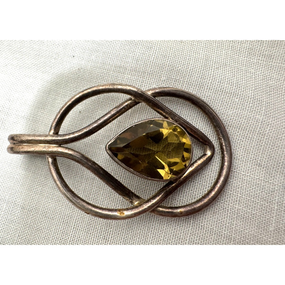 Yellow Citrine Sterling Silver Pendant Large Modernist 925 - Picture 3 of 7